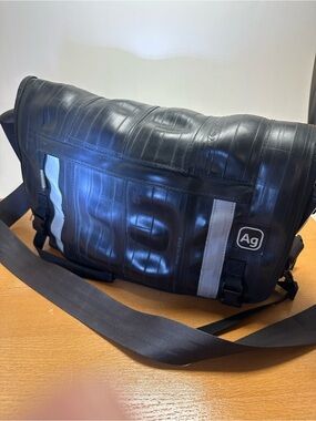 Black Messenger Bag made from upcycled inner tubes